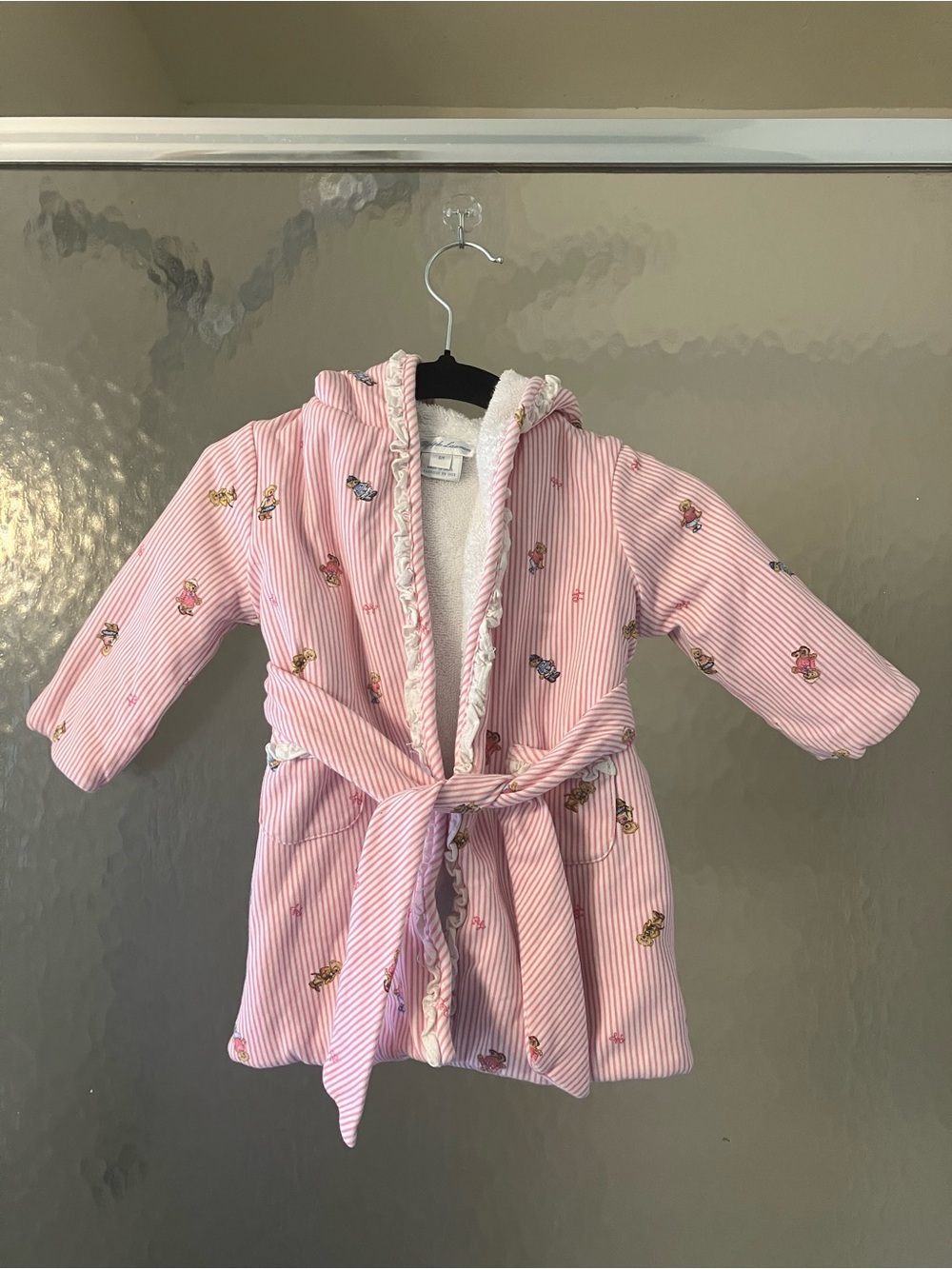 Vintage Ralph Lauren Baby 6M Pink & White Stripe Teddy Bear & Bow Bath Robe